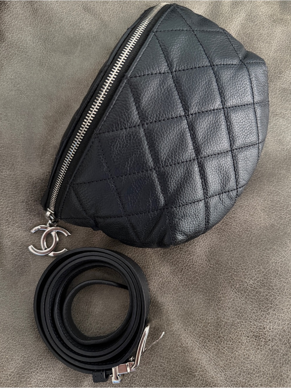 Chanel Grained Calfskin Quilted Black Uniform Waist Belt Bag Fanny Pack - Picture 3 of 17